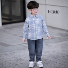 Set bộ bé trai áo sơ mi dài tay kẻ Coolboy kèm quần jean dài size 9 tới 28kg BERNIE H0725B79
