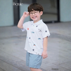 Set bộ polo cho bé trai áo polo tay ngắn họa tiết hình in kèm quần short kaki size 9 tới 28kg BERNIE T0825B24