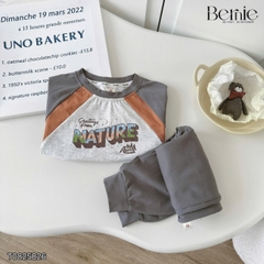Set bộ thun cotton dài tay phối màu cho bé trai áo thun họa tiết hình in kèm quần dài size 9 tới 25kg BERNIE T0825B26