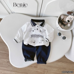 Set bộ polo bé trai dài tay áo polo cổ dệt họa tiết hình in kèm quần dài size 9 tới 25kg BERNIE H0725B65
