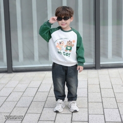 Áo thun Sweater Brit tay dài raplang phối màu họa tiết hoạt hình cho bé trai bé gái 1 đến 7 tuổi BERNIE T0625A07