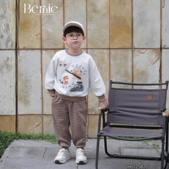 Set bộ nỉ dài tay họa tiết hoạt hình Clever kèm quần dài kẻ ngang cho bé trai size 9 tới 28kg BERNIE H0725B20