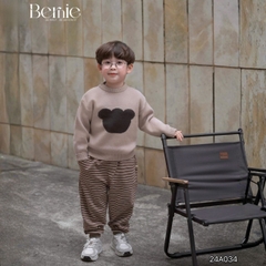 Áo len dài tay thêu phối màu hình mặt gấu dễ thương cho bé trai bé gái 1 đến 7 tuổi BERNIE 24A034