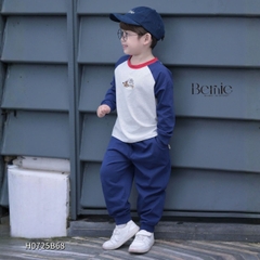 Set bộ thun dài tay áo raplang phối màu họa tiết thêu cún hello kèm quần dài size 9 tới 28kg BERNIE H0725B68