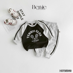 Set bộ bé trai áo thun cotton tay dài raplang phối màu họa tiết tennis thể thao kèm quần dài size 9 tới 28kg BERNIE H0725B69