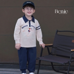 Set bộ bé trai áo thun polo cotton tay dài phối màu họa tiết ngựa kèm quần dài size 9 tới 28kg BERNIE H0825B31