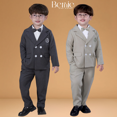  Set vest chéo 4 khuy công tử kèm nơ thêu huy hiệu cho bé trai 1 đến 7 tuổi BERNIE H0725B83