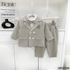  Set vest chéo 4 khuy công tử kèm nơ thêu huy hiệu cho bé trai 1 đến 7 tuổi BERNIE H0725B83