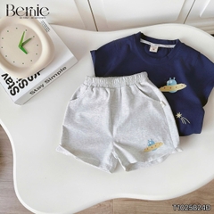 Set bộ cotton planet vũ trụ  rực rỡ sắc màu cho bé trai áo thun cotton họa tiết khám phá vũ trụ và quần short đùi 1 đến 7 tuổi BERNIE T1025B24Đ
