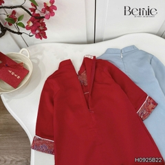 Set bộ áo dài bé trai kèm quần chất lụa phối họa tiết thêu gấm Phúc Lộc mặc Tết size 9 đến 25kg BERNIE H0925B22