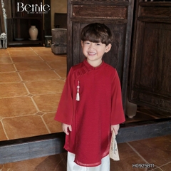 Set áo dài cách tân kèm quần cho bé trai chất lụa vân Thiên tử mặc Tết size 9 đến 25kg BERNIE H0925B11