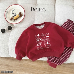 Set bộ nỉ dài tay màu đỏ họa tiết Happy Pup kèm quần dài kẻ ngang cho bé trai size 10 tới 27kg BERNIE H1025B46