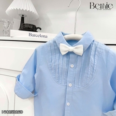 Set sơ mi dài tay màu xanh cho bé trai công tử có nơ mặc thôi nôi sinh nhật sự kiện 1 đến 7 tuổi BERNIE H1025B26Đ