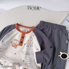 Set bộ dài tay raplang chất cotton họa tiết Happy Zoo kèm quần dài size 10 tới 27kg BERNIE H1025B48