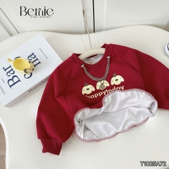 Áo thun Sweater màu đỏ áo thun dài tay hoạ tiết in gấu Happy today cho bé trai bé gái size 10 tới 30kg BERNIE T1025A73