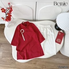 Set áo dài cách tân màu đỏ xanh bé trai Uy Vân gấm vân cát size 9 đến 25kg BERNIE T1025B01