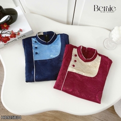 Set áo dài cách tân kèm quần cho bé trai gấm vân mây Minh quân mặc Tết size 11 đến 28kg BERNIE H0925B34