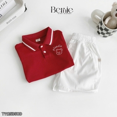 Set bộ polo tay ngắn cổ bo dệt họa tiết gấu kèm quần short kaki cho bé trai size 1 tới 7 tuổi BERNIE KIDS P0225A38