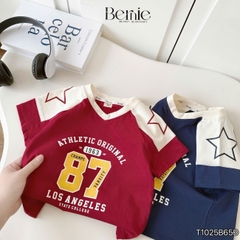 Set bộ thể thao phối màu tay ngắn họa tiết số 87 kèm quần short cho bé trai size 9 tới 28kg BERNIE T1025B65Đ