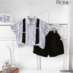 Set sơ mi sọc dây đai Urban bé trai phong cách công tử quần short BERNIE T1025B36Đ