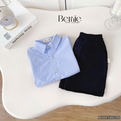 Set bộ sơ mi xanh basic tay ngắn kèm quần short cho bé trai từ 9 đến 25kg BERNIE H0125B69Đ