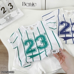 Set bộ thể thao tay ngắn họa tiết kẻ sọc số 23 cho bé trai kèm quần short size 9 tới 28kg BERNIE T1025B66Đ