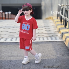 Set bộ thể thao phối màu tay ngắn họa tiết chữ kèm quần short viền cho bé trai size 9 tới 28kg BERNIE H0525B26