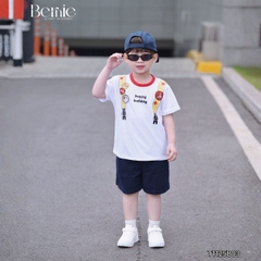 Set bộ tay ngắn bé trai áo cotton phối quần short da cá Happy Holiday size 9kg tới 28kg BERNIE KIDS T1125B03