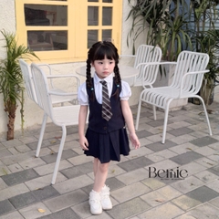 Set vest gile đồng phục đôi học sinh phong cách hàn quốc cho bé trai bé gái kèm cà vạt size 9 tới 28kg BERNIE H1125B25