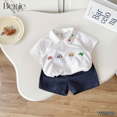 Set bộ polo Xe sắc màu cho bé trai áo thun polo tay ngắn và quần short jean size 9 tới 28kg BERNIE T1125B09