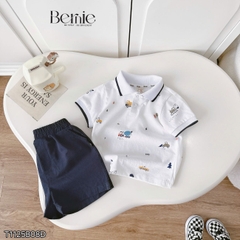 Set bộ Polo Xe tinh nghịch cho bé trai áo thun polo tay ngắn và quần short kaki size 9 tới 28kg BERNIE T1125B08Đ