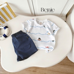  Set bộ Ocean áo thun tay ngắn họa tiết biển phối quần short kaki denim size 9kg tới 28kg BERNIE KIDS T1025B75