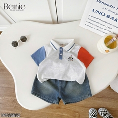 Set bộ polo tay ngắn họa tiết thêu Birthday Bernie cho bé trai kèm quần short jean size 9 tới 28kg BERNIE H1025B52
