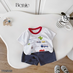  Set bộ tay ngắn cho bé trai áo thun họa tiết Trafic sắc màu phối quần short size 9kg tới 28kg BERNIE T1125B05