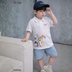 Set bộ polo tay ngắn cho bé trai họa tiết Robot hóm hỉnh kèm quần short kaki size 9 đến 25kg BERNIE T1025B83Đ 