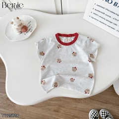 Set bộ thun tay ngắn họa tiết Gấu nhỏ vui nhộn kèm quần short kaki size 9 tới 28kg BERNIE T1125B18