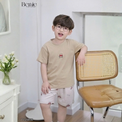 Set bộ tay ngắn họa tiết thêu Let's play kèm quần short nỉ chân cua cho bé trai size 9 tới 28kg BERNIE T1125B56