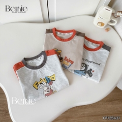 Áo thun cho bé trai tay ngắn phối màu họa tiết hoạt hình Happy size 9 tới 28kg BERNIE H1125A31