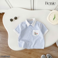  Set bộ sơ mi tay ngắn cho bé trai họa tiết kẻ Summer kèm quần short kaki size 9 đến 25kg BERNIE H1225B18Đ 