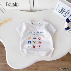  Set bộ cho bé trai áo thun tay ngắn họa tiết Happy Beach kèm quần short size 9 tới 25kg BERNIE T1225B17Đ