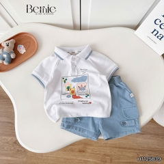 Set bộ polo tay ngắn cho bé trai họa tiết Baby Cloud kèm quần short size 9 tới 28kg BERNIE H1125B39