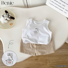  Set sơ mi 3 chi tiết tay ngắn cho bé trai họa tiết Mèo Khám Phá kèm quần short kaki size 9 tới 28kg BERNIE H1025B74Đ