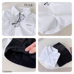 Set bộ tay ngắn cho bé trai áo sơ mi trắng kèm quần short jean phong cách Little Boss size 9 tới 28kg BERNIE T1025B67Đ 