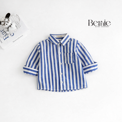 Áo sơ mi kẻ sọc dài tay phong cách STREET màu đỏ màu vàng màu xanh cho bé trai size 9kg tới 25kg BERNIE H1025B77Đ 