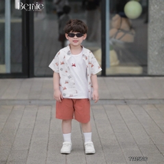  Set sơ mi 3 chi tiết áo tay ngắn họa tiết ô tô áo ba lỗ kèm quần short kaki cho bé trai 9 tới 28kg BERNIE T1125B16