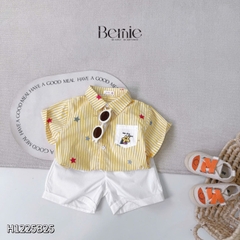  Set bộ sơ mi tay ngắn cho bé trai họa tiết kẻ vàng Happy Star kèm quần short kaki size 11 đến 28kg BERNIE H1225B25