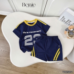 Set bộ bé trai tay ngắn phong cách thể thao họa tiết in chữ và số 23 kèm quần short size 9 tới 28kg BERNIE T1025B71