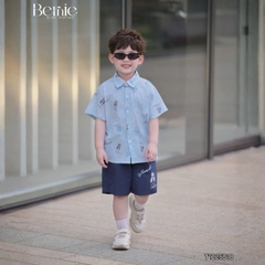 Set bộ sơ mi tay ngắn họa tiết in tràn cún Puppy kèm quần short cho bé trai size 11 tới 28kg BERNIE T1225B10