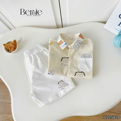Set bộ sơ mi bé trai đi chơi đi biển áo tay ngắn họa tiết Papa Cat kèm quần short 11 tới 28kg BERNIE H1225B28