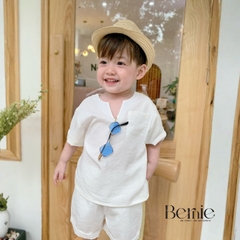 Set bộ sơ mi tơ đũi ngắn tay cho bé trai đi biển kèm quần BERNIE 23B157